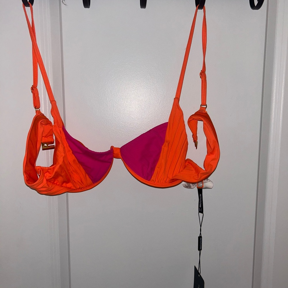 PrettyLittleThing Orange and Pink Bikini Top